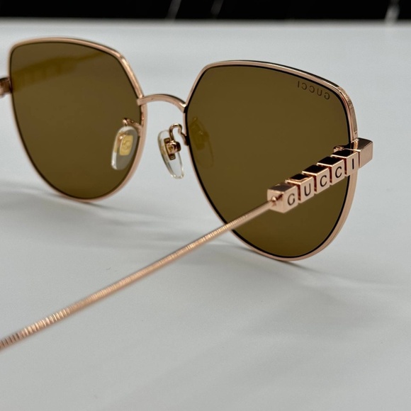 NEW GG1435SA 002 GUCCI GOLD BROWN GEOMETRIC WOMEN GUCCI SUNGLASSES - Picture 9 of 12